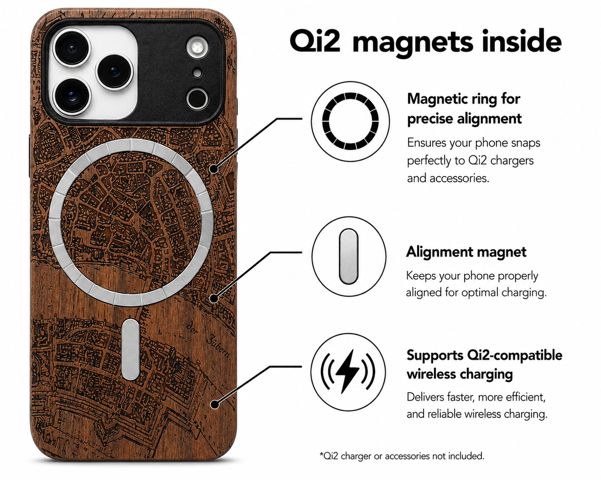 Basel Merian Eden Case aus Nussbaumholz für das iPhone 17 Pro mit MagSafe