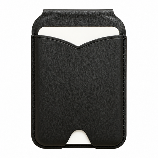 MagSafe Kartenhalter mit Spiegel in Schwarz – Vorderansicht