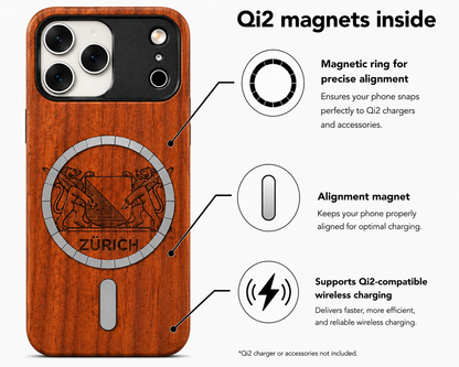 Zürich Wappen Eden Case aus Rosenholz für das iPhone 17 Pro mit MagSafe