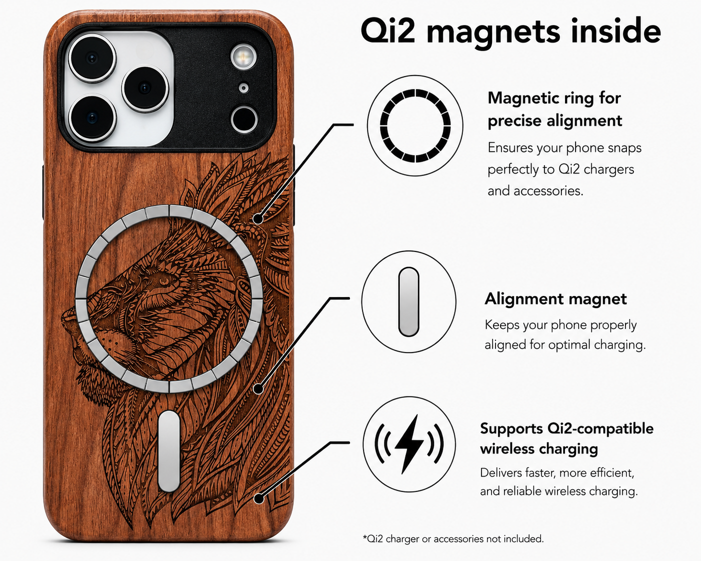 Löwen Eden Case aus Rosenholz für das iPhone 17 Pro mit MagSafe