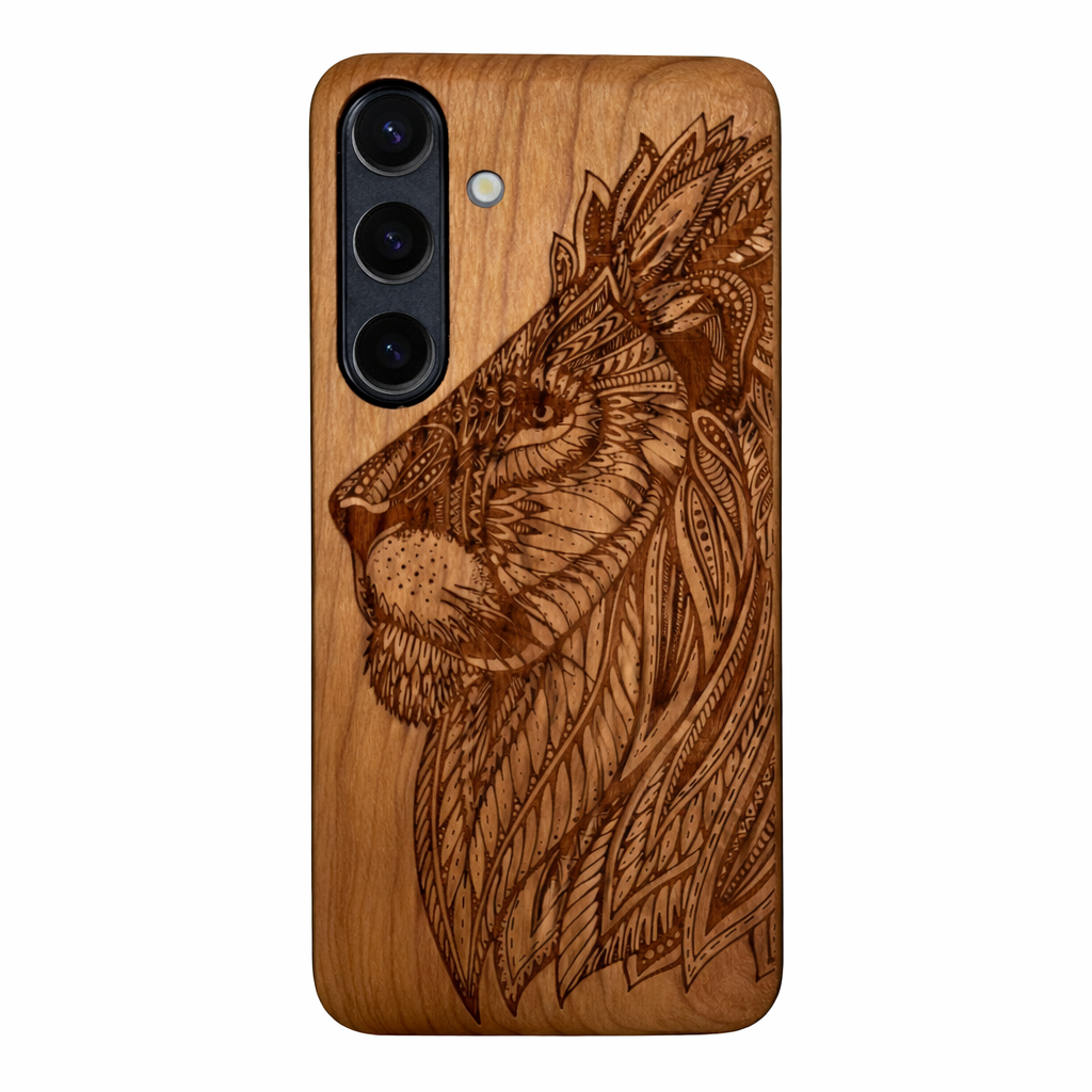 Eden Case aus Kirschholz Löwen für Samsung Galaxy S22