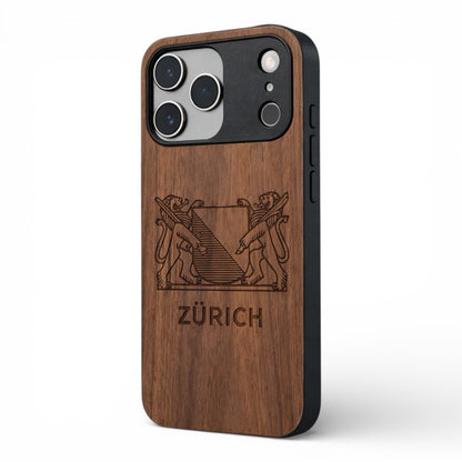 Zürich Wappen Eden Case aus Nussbaumholz für das iPhone 17 Pro Max mit MagSafe