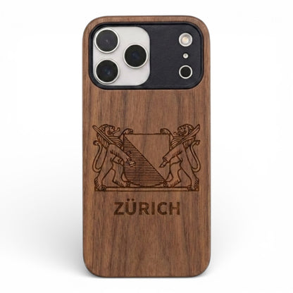 Zürich Wappen Eden Case aus Nussbaumholz für das iPhone 17 Pro Max mit MagSafe