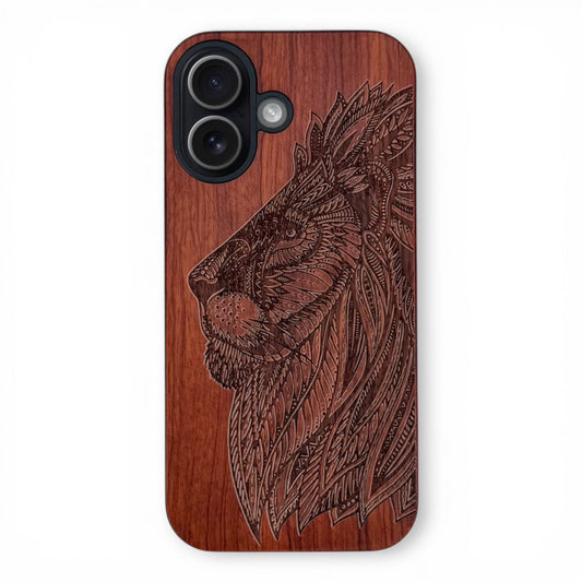 Löwe Eden Case aus Rosenholz für das iPhone 16 mit MagSafe