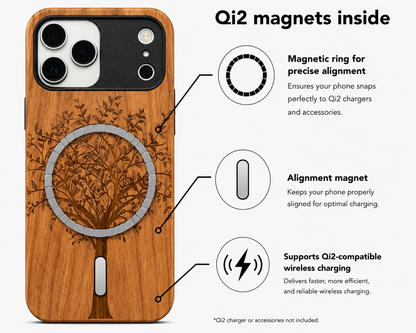 Lebensbaum Eden Case aus Kirschholz für das iPhone 17 Pro Max mit MagSafe