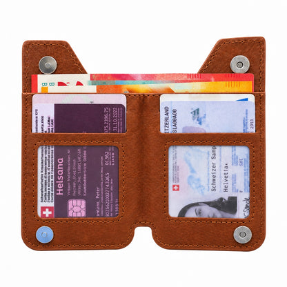 Aufklebbares Zippwallet Cognacbraun – Innenansicht mit Karten- und Notenfach