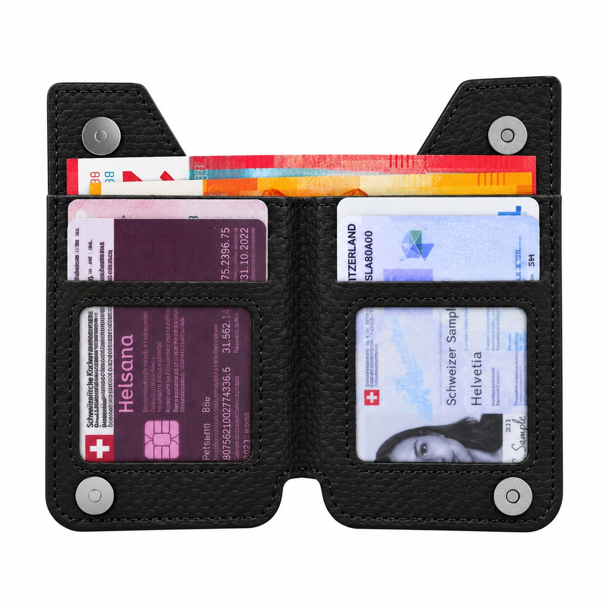 Aufklebbares Zippwallet Schwarz – Innenansicht mit Karten- und Notenfach