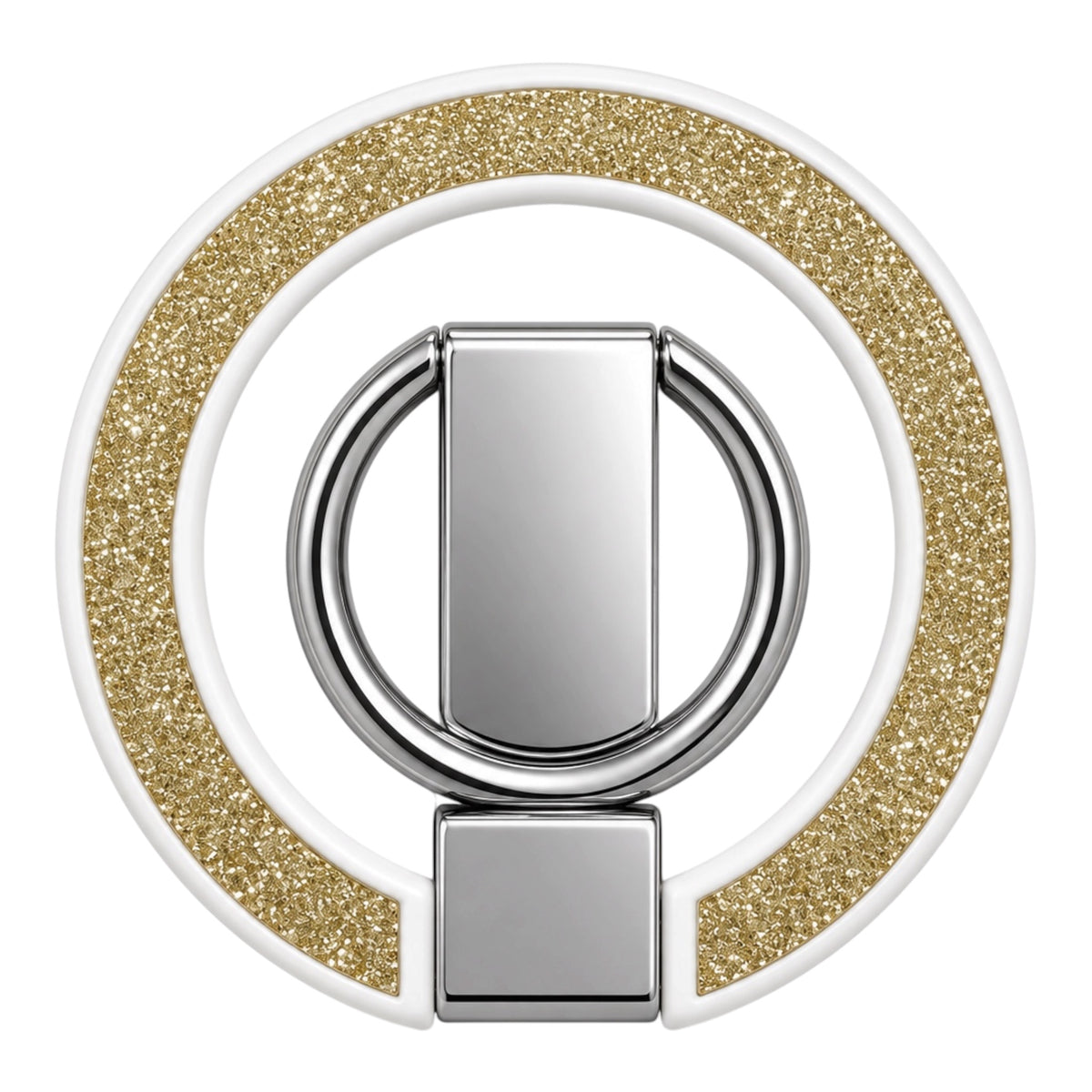 Magnetischer Ring Phone Stand – Weiss – Glitzer Gold – Vorderansicht