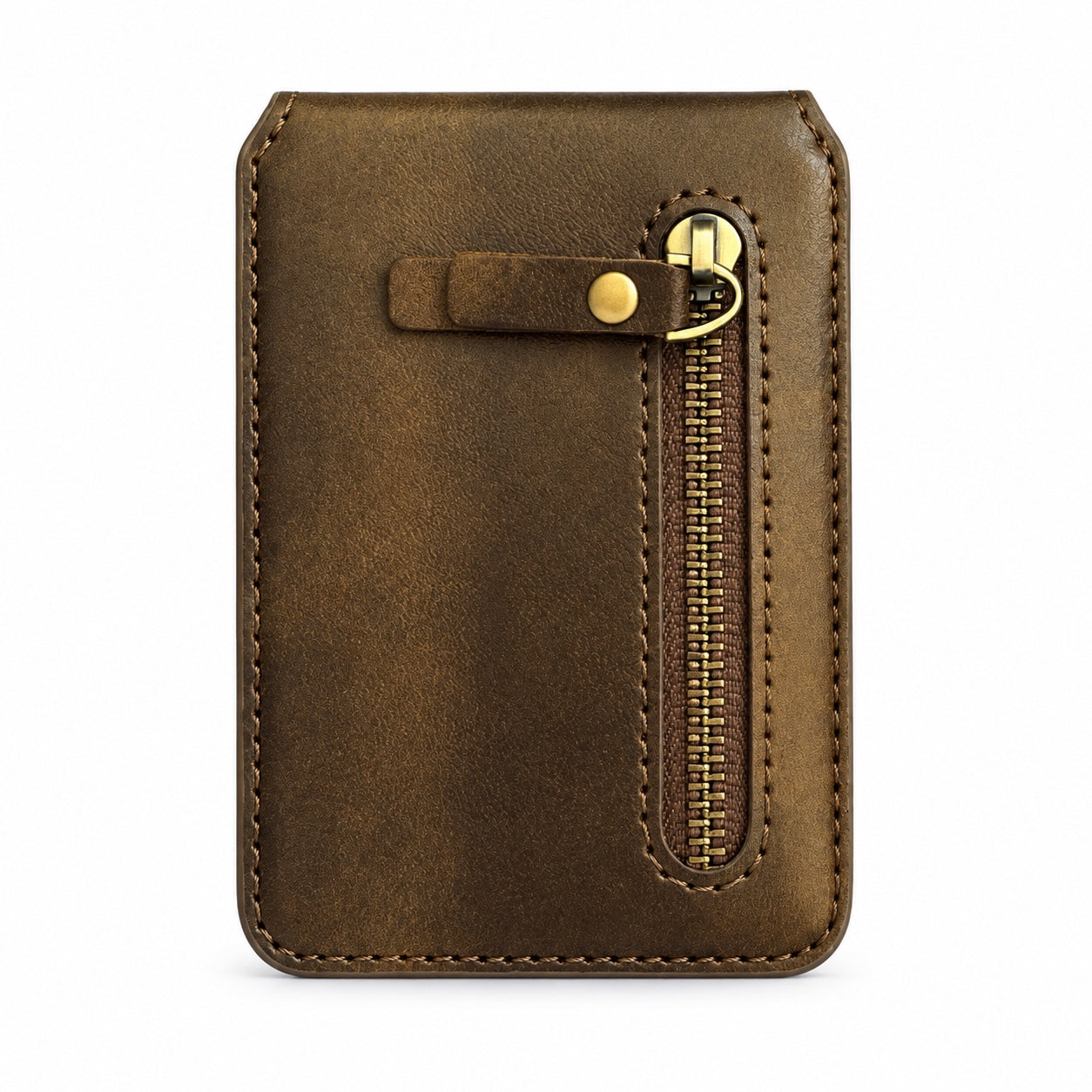 MagSafe Magnetic Zipper Wallet Braun – Vorderseite mit Reissverschlussfach