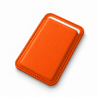 MagSafe Kartenetui aus Kunstleder in Orange – Schrägansicht