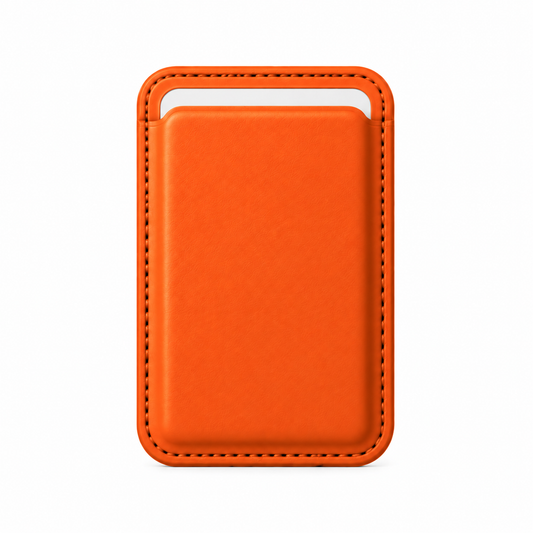 MagSafe Kartenetui aus Kunstleder in Orange – Vorderseite