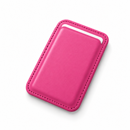 MagSafe Kartenetui aus Kunstleder in Pink – Schrägansicht