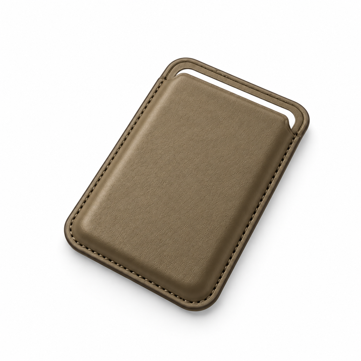 MagSafe Kartenetui aus Kunstleder in Taupe – Schrägansicht