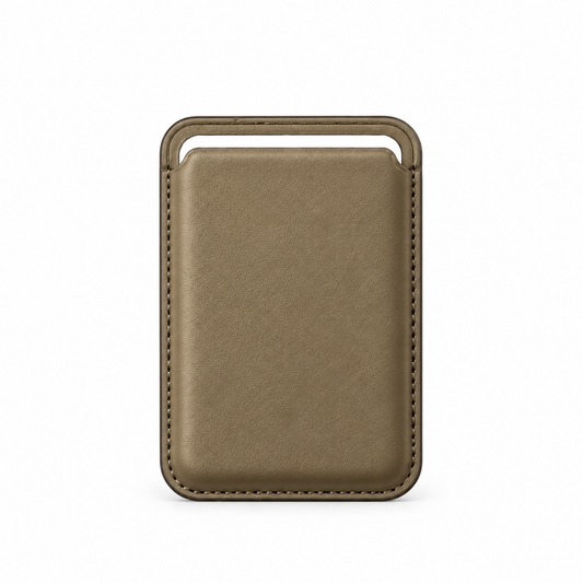MagSafe Kartenetui aus Kunstleder in Taupe – Vorderseite