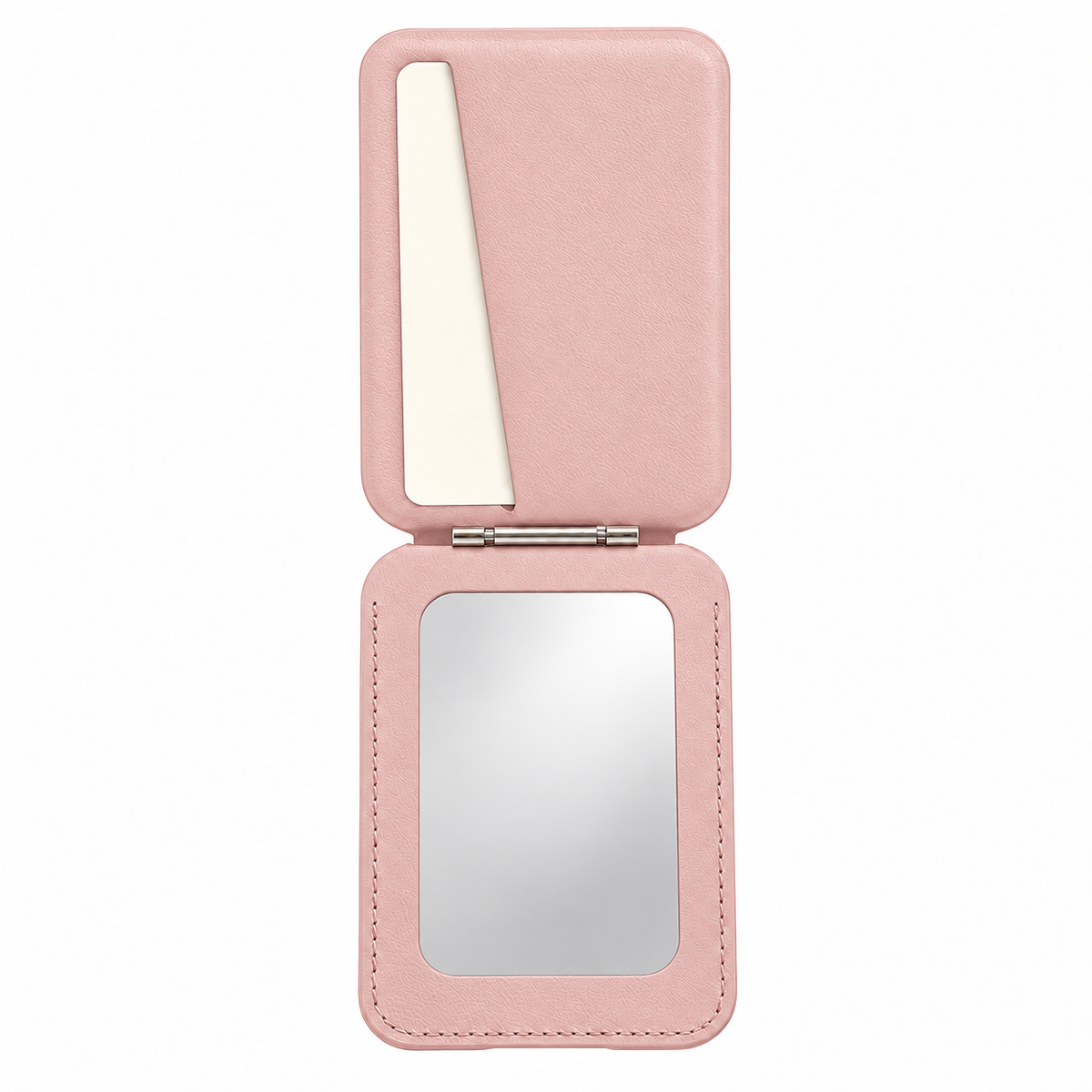 MagSafe Kartenhalter mit Spiegel in Rosa – aufgeklappte Innenansicht mit Kartenfach und Spiegel