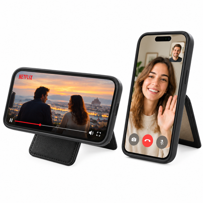 MagSafe Kartenhalter mit Spiegel als Ständer – Netflix im Querformat und FaceTime im Hochformat