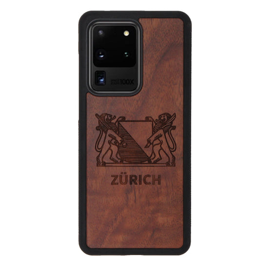 Zurich Coat of Arms Eden Case made of walnut wood for Samsung Galaxy S20 Ultra