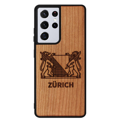 Coque Eden armoiries de Zurich en bois de cerisier pour Samsung Galaxy S21 Ultra