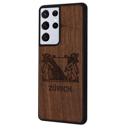 Zurich Coat of Arms Eden Case made of walnut wood for Samsung Galaxy S21 Ultra