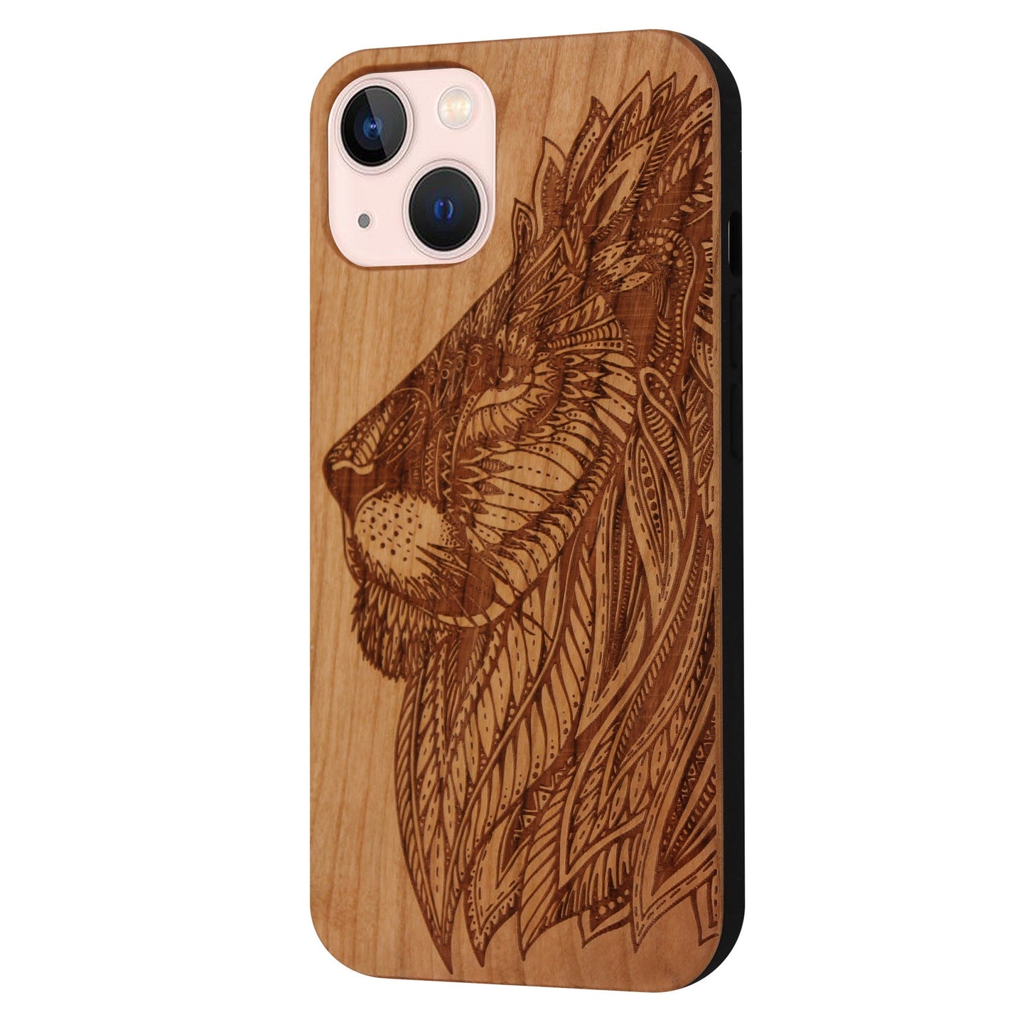 Coque Eden lion en bois de cerisier pour iPhone 13/14