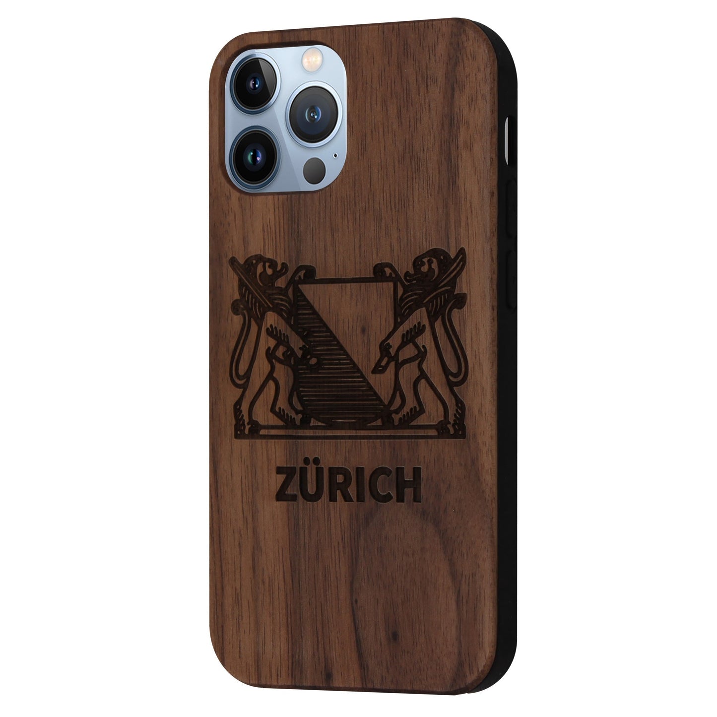 Zurich Coat of Arms Eden Case made of walnut wood for iPhone 14 Pro Max