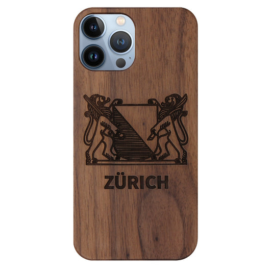Zurich coat of arms Eden case made of walnut wood for iPhone 13 Pro Max